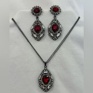 Amrita Singh Victoria Ruby and Crystal Necklace with Matching Earrings